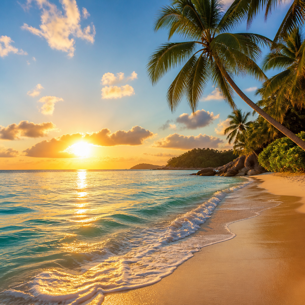 Tropischer Strand mit türkisem Wasser – Symbolbild für warme Reiseziele im November